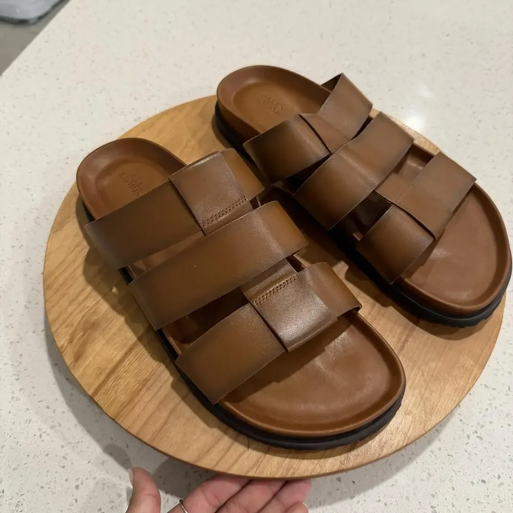 Allen Edmonds Sandals Mens 13 Davis Leather Brown Slide Fisherman Casual Comfort